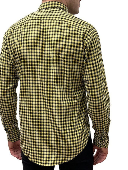 Dors Men's Shirt Long Sleeve Checked Yellow