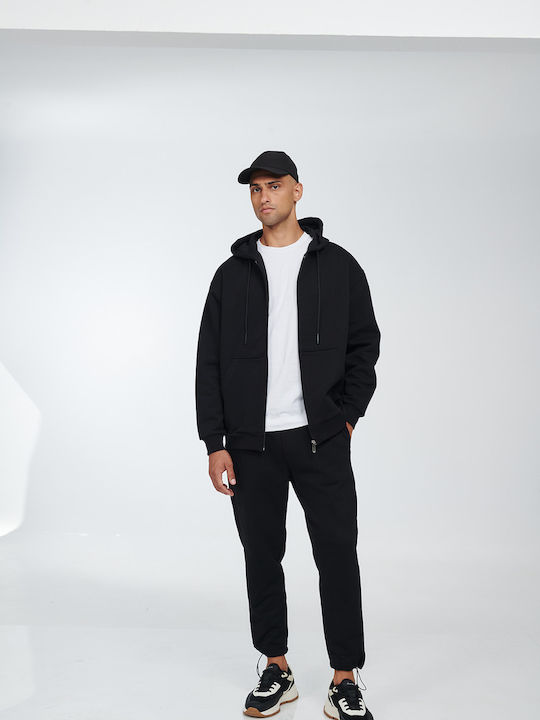 P/Coc Men's Sweatshirt Jacket with Hood and Pockets Black