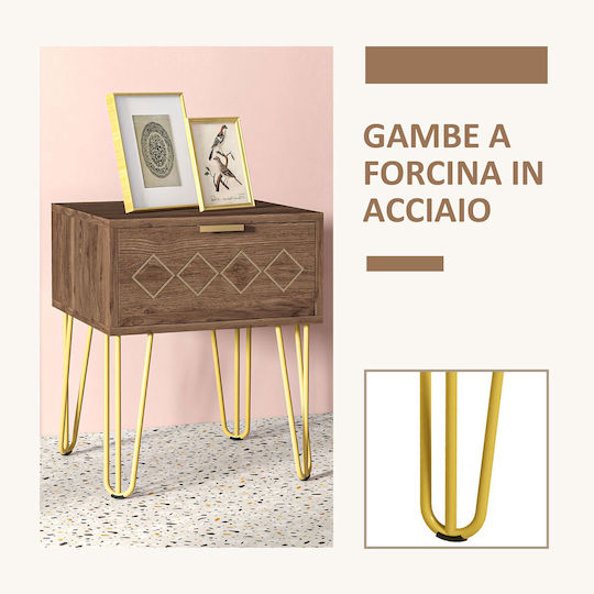 Bedside Tables Wooden with Metal Legs Brown 2 Pieces 39.5x41x49cm