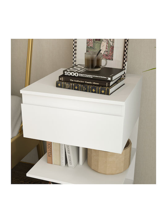 Wooden Bedside Table White 39x39x65cm
