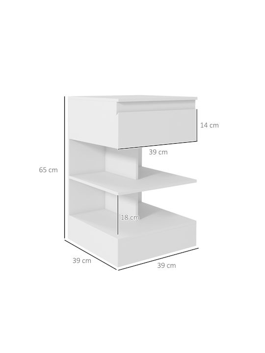 Wooden Bedside Table White 39x39x65cm