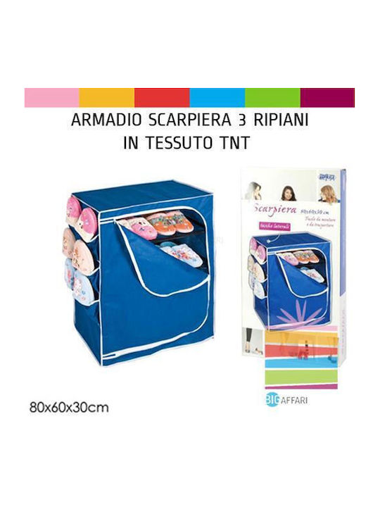 Suport pentru pantofi Portabilă cu buzunare laterale cu 3 Rafturi Albastru L60xW30xH80cm