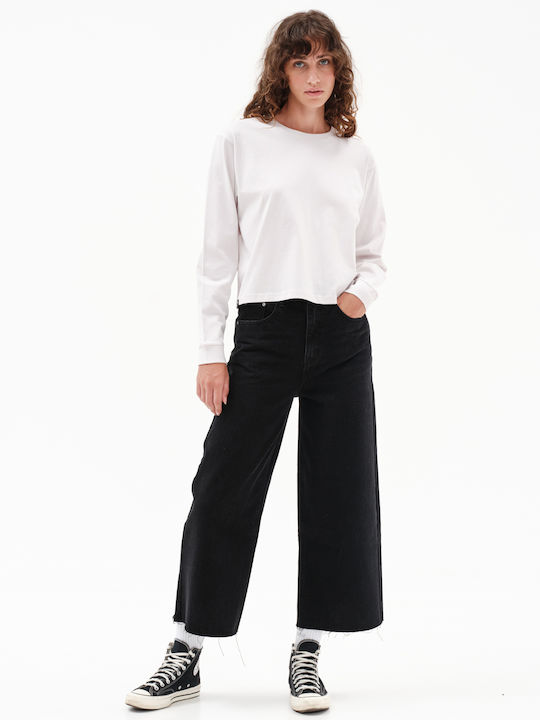 Γυναικείο Αθλητικό Crop Top Μακρυμάνικο Λευκό