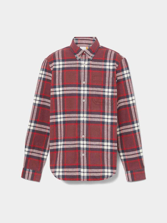 Timberland Men's Shirt Long Sleeve Flannel Checked Burgundy