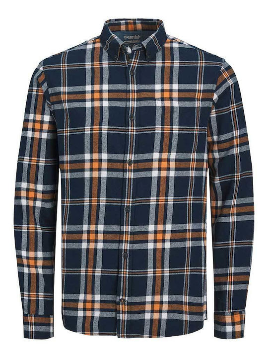 Long-sleeved Cotton Shirt Checked Orange