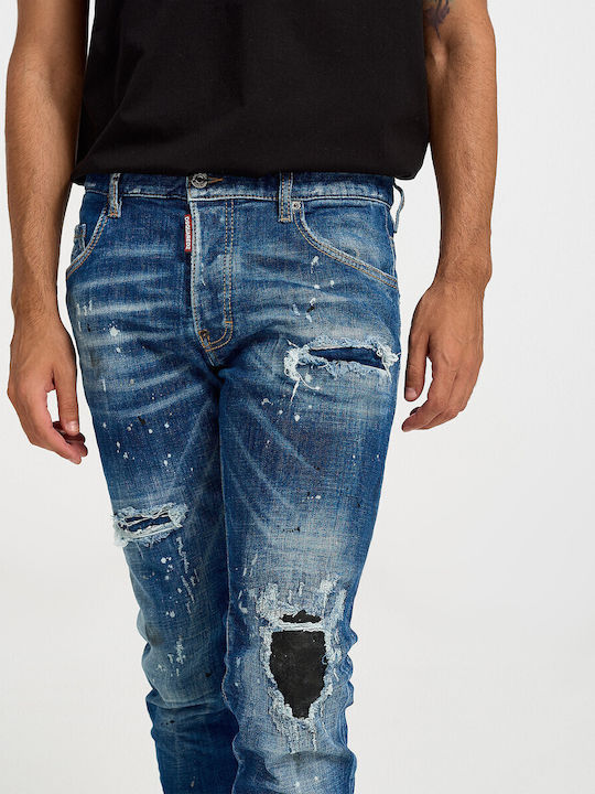 Skater Men's Elastic Jeans Pants With Slim Fit Blue