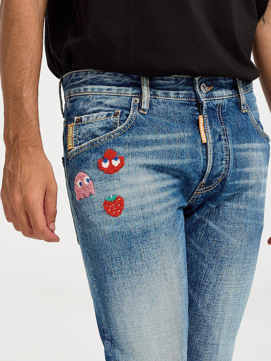 Men's Jeans Pants Cropped with Slim Fit Blue