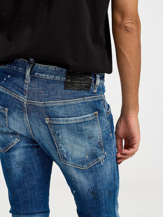 Skater Men's Elastic Jeans Pants With Slim Fit Blue