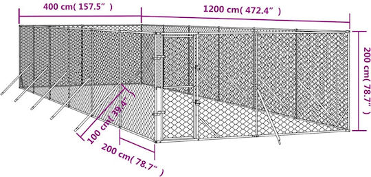 vidaXL Парк за Кучета от Метал в Сребрист Цвят 400 x 12 x 200см.