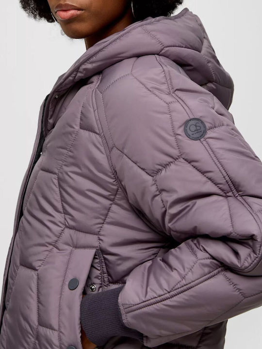 Women's Short Puffer Jacket for Spring or Autumn Lilacc