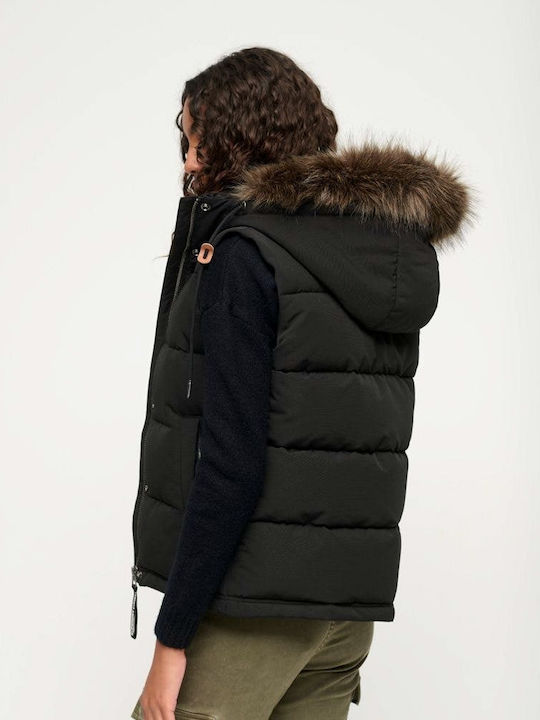 Superdry D3 Ovin Everest Faux Women's Short Puffer Jacket for Winter Black
