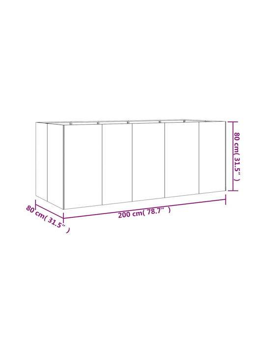 vidaXL Ζαρντινιέρα Μεταλλική Καφέ 200x80x80εκ.