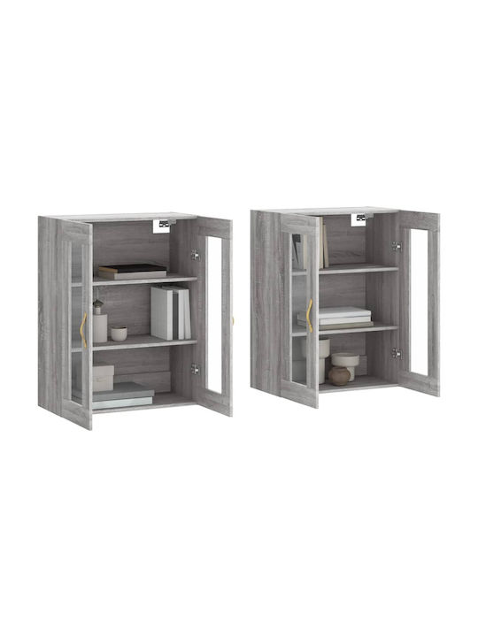 Wand Wohnzimmer Vitrine aus Spanplatte mit Glas Grey Sonoma 69.5x34x90cm