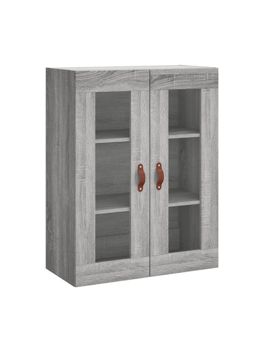 Wand Wohnzimmer Vitrine aus Spanplatte mit Glas Grey Sonoma 69.5x34x90cm
