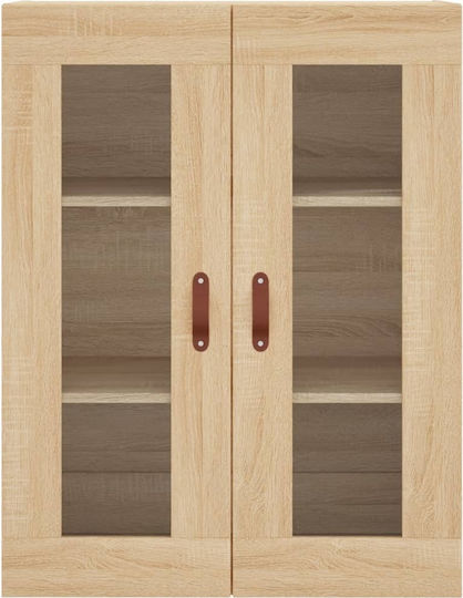 Wall Living Room Display Cabinet made of Particleboard with Glass Coffee 69.5x34x90cm