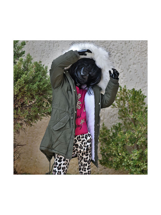 Mohicans Black Line Girls Parka Khaki with Ηood