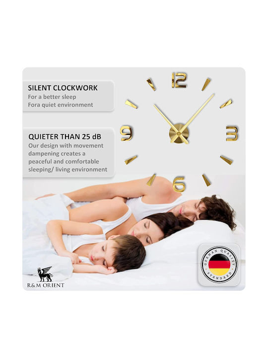 3D Wall Clock Sticker Plastic Gold Ø120cm