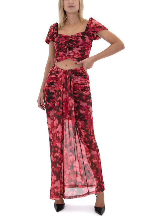 Damen Crop Top Kurzarm Rot