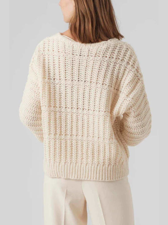 Vero Moda Women's Long Sleeve Sweater with V Neckline Beige