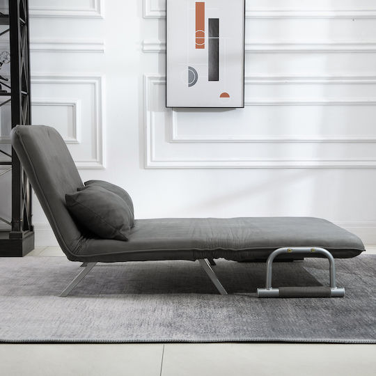 Двуместен Диван Спалня Изкуствена Кожа Сив 105x80x78см