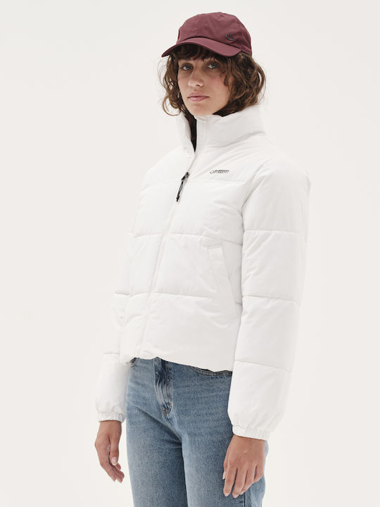 Women's Short Puffer Jacket for Spring or Autumn White