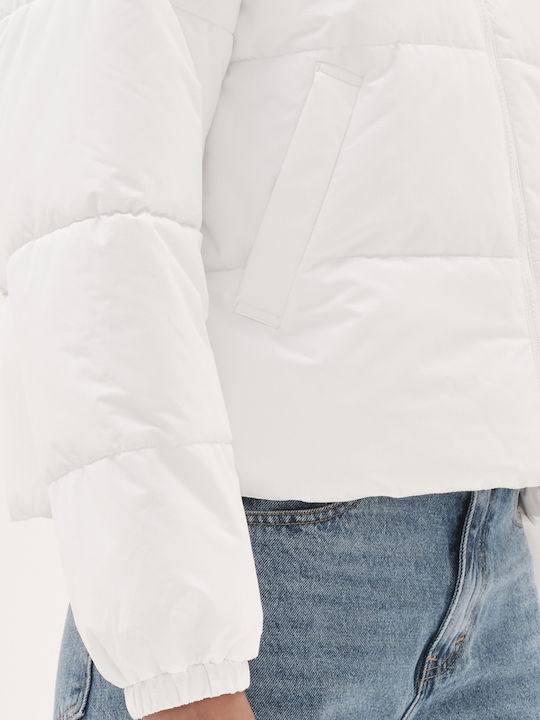 Women's Short Puffer Jacket for Spring or Autumn White