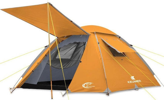 Keumer Αυτόματη Σκηνή Camping Igloo Πορτοκαλί με Διπλό Πανί για 4 Άτομα