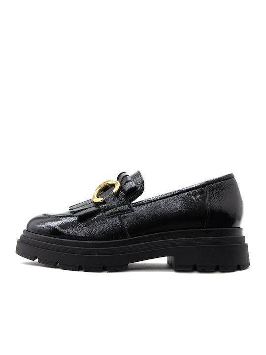 Fardoulis Patent Leather Women's Loafers in Black Color