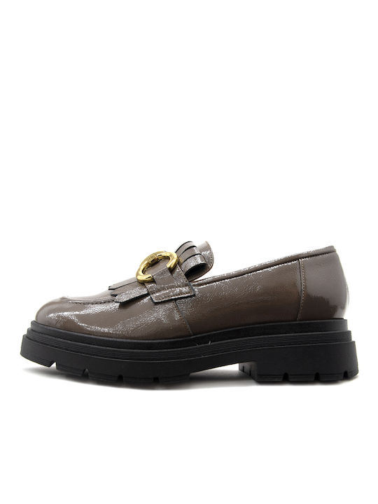 Fardoulis Patent Leather Women's Loafers in Brown Color