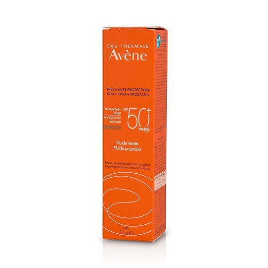 Eau Thermale Avène Fluide Tinted Waterproof Sunscreen Cream Face SPF50 with Color 50ml