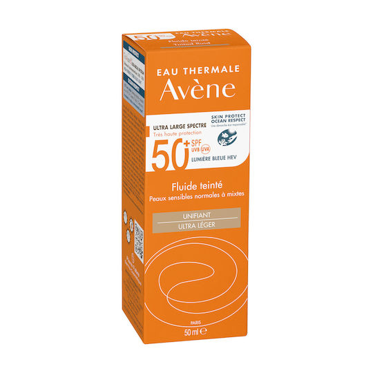 Eau Thermale Avène Fluide Tinted Waterproof Sunscreen Cream Face SPF50 with Color 50ml