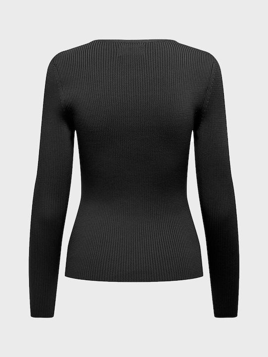 Only Women's Long Sleeve Sweater with V Neckline Black