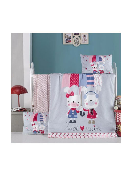 Rythmos Set Copertă de Pătuț cu Față de Pernă Love Rain Multicoloră 100x150cm.