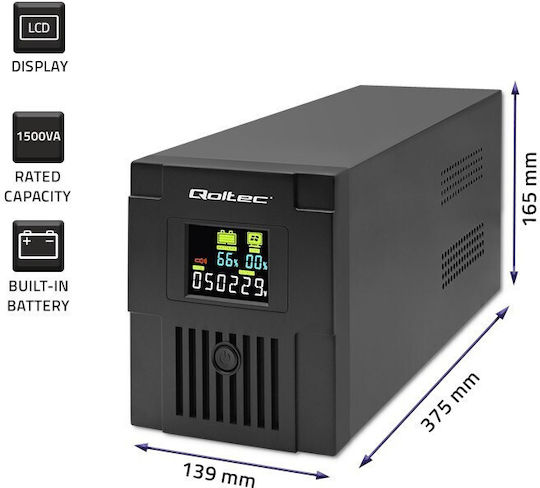 Qoltec FR UPS Line-Interactive 1500VA 900W με 4 Πρίζες