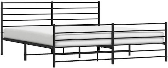 Κρεβάτι King Size Μεταλλικό Μαύρο με Τάβλες για Στρώμα 183x213cm