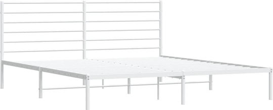 Pat King Size Metalic Alb Cu Plăci Pentru Saltea 183x213cm