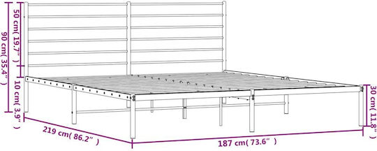 Легло King Size Метално Черно с Дъски за Матрак 183x213см