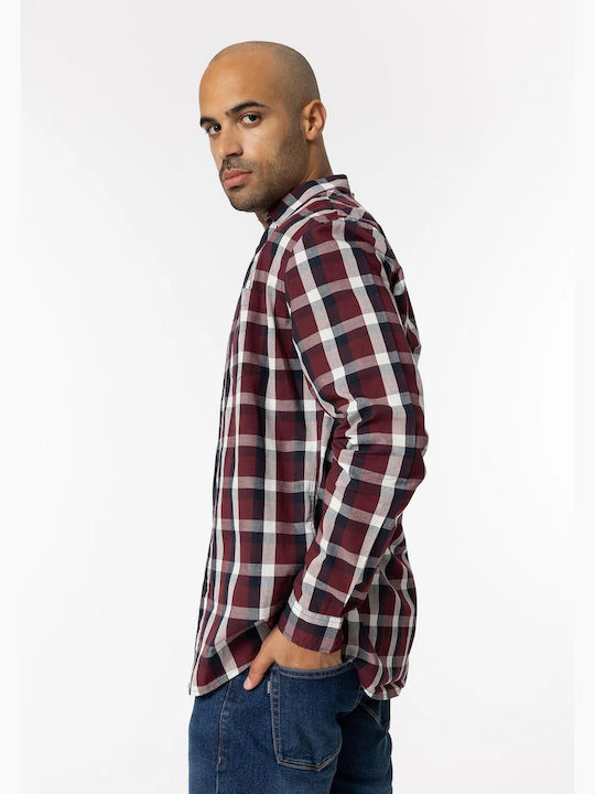 Tiffosi Men's Shirt Long Sleeve Checked Burgundy