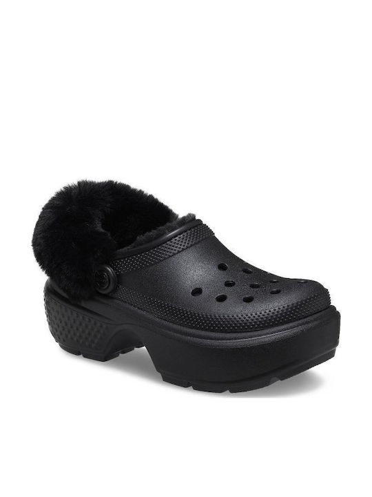 Crocs Stomp Lined Femei Sabot cu blană Negre
