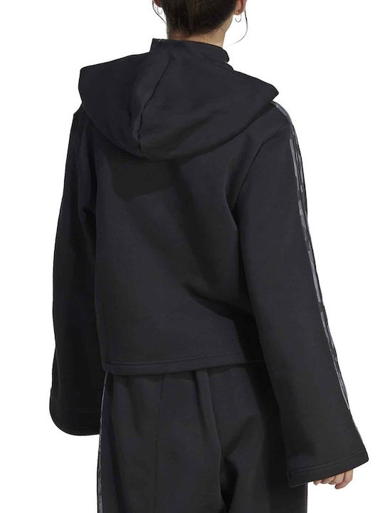 Adidas Graphic 3-stripes Women's Hooded Fleece Sweatshirt Black