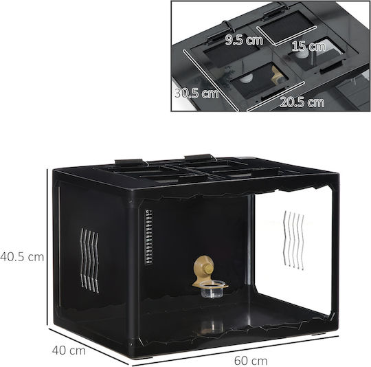 Pawhut Ενυδρείο Ερπετών Terrarium Μαύρο 60x40x40.5cm