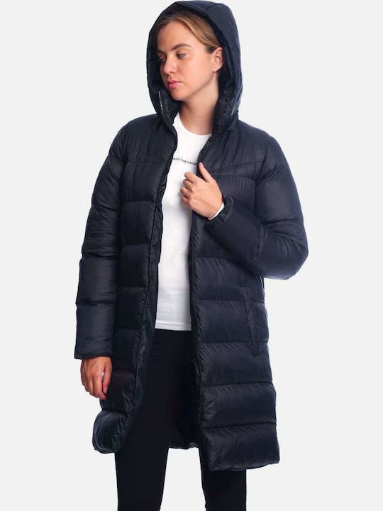 Lang Damen Puffer Jacke für Winter Schwarz