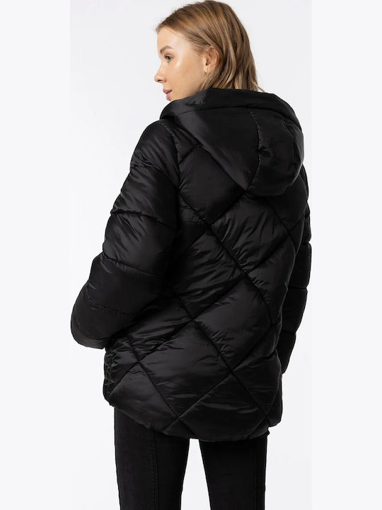 Women's Short Puffer Jacket for Winter Black