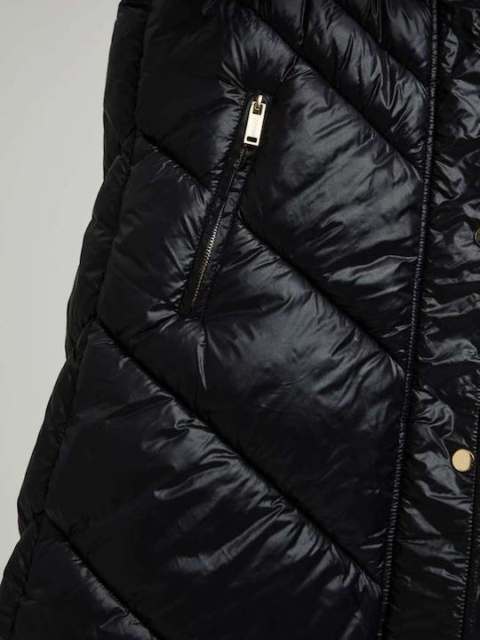 Make your image Lang Damen Ärmellos Puffer Jacke für Winter Schwarz