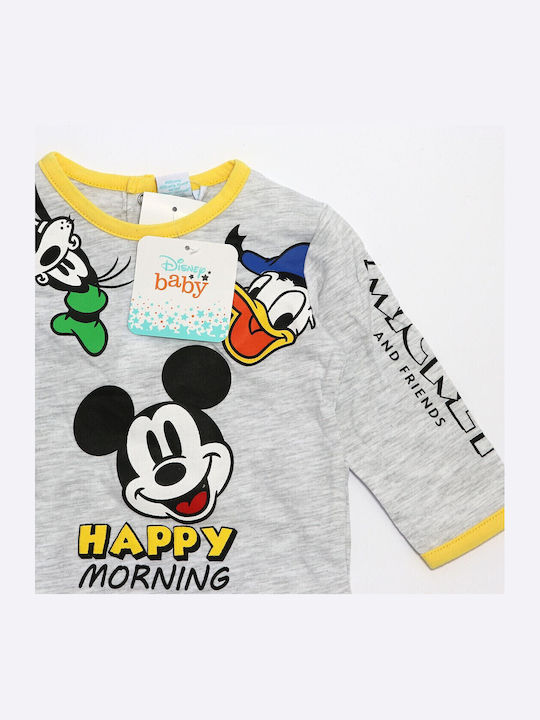 Disney Mickey Mouse Бебешко Боди Дълъг ръкав Сив