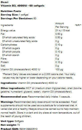 Osavi Vitamin D3 Vitamin for Immune System Boost & Bone Health 4000iu 60 softgels