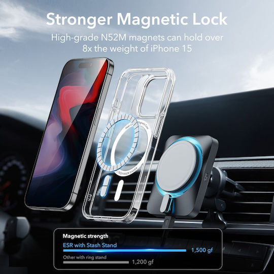 ESR Classic Hybrid Kickstand HaloLock MagSafe Back Cover Silicon 1.3mm Transparent (iPhone 15 Pro)
