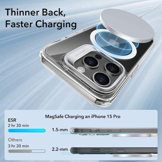 ESR Classic Hybrid Kickstand HaloLock MagSafe Back Cover Silicon 1.3mm Transparent (iPhone 15 Pro)