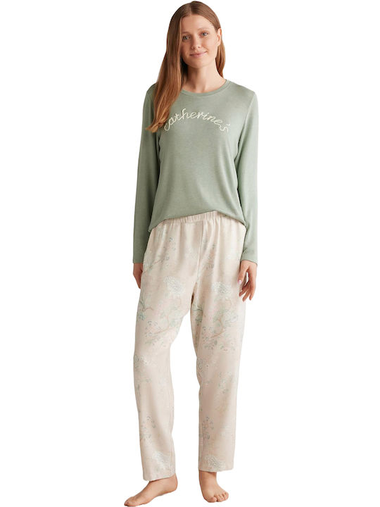 Catherine's Winter Damen Pyjama-Set Grün Hawthorn Flower