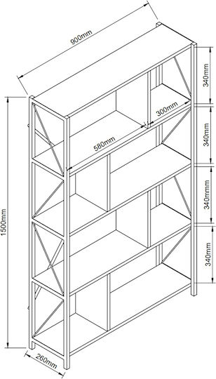 Βιβλιοθήκη Juma Μαύρη 90x26x150εκ.